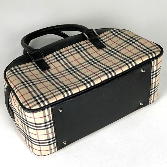Burberry Check Pattern Nova Check Canvas Handbag Beige Black - Picture 2 of 5